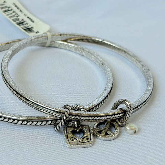 Retired Brighton “Peace and Love” Silver Charm Bangle Set